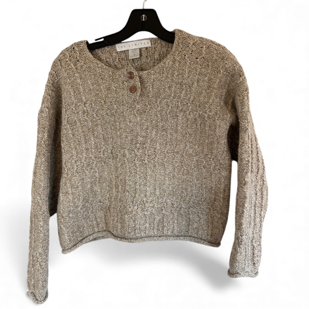 VINTAGE LIMITED 90s Chunky Fisherman Cable Knit Boxy Henley Sweater Scandi Sz M